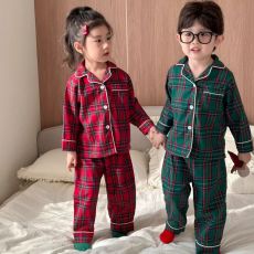 批发儿童睡衣男童格子圣诞2025新款秋<b class='q'>冬</b>季女童长袖套装宝宝家居服套装