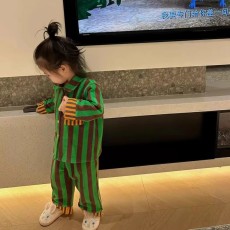 批发儿童条纹家居服加厚2024秋<b class='q'>冬</b>季男孩女童居家套装宝宝韩国亲子睡衣
