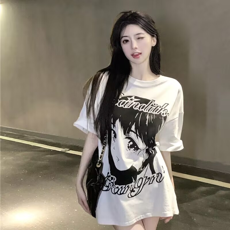 MY25# 高品质纯棉精梳紧密100%棉直播同品前印花宽松短袖t恤女女裝貨源服裝批發