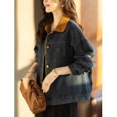 批发限价+12+小视频 港风复古牛仔外套女设计感拼接牛仔夹克短款上衣