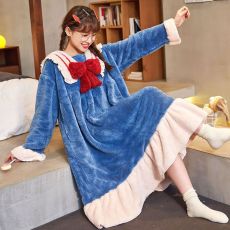 批发<b class='q'>睡衣</b>女冬季<b class='q'>珊瑚</b><b class='q'>绒</b>加厚加<b class='q'>绒</b>长款蝴蝶结可爱甜美风保暖睡裙