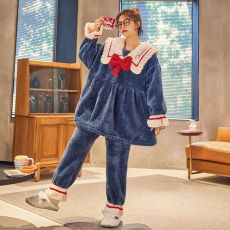 批发<b class='q'>珊瑚</b><b class='q'>绒</b><b class='q'>睡衣</b>女冬季新款网红甜美可爱风蝴蝶结学生家居服两件套套装