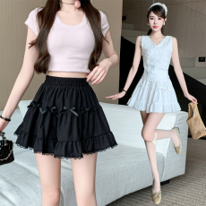 批发实拍 芭蕾风蝴蝶结半身裙春季高腰<b class='q'>显瘦</b>蛋糕裙a字蕾丝花边蓬蓬短裙