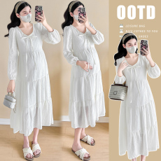 批发实拍<b class='q'>孕妇装</b>春季新款蕾丝法式气质中长款<b class='q'>孕妇</b><b class='q'>连衣裙</b>