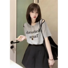 批发天猫抖音质量设计感仿亚麻面料露肩短袖t恤夏薄款<b class='q'>韩版</b>宽松上衣