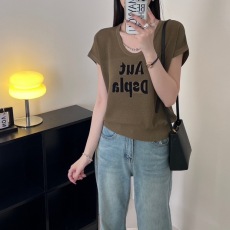 批发抖音天猫品质字母短袖针织上衣短款小个子薄款上新休闲百搭洋气潮