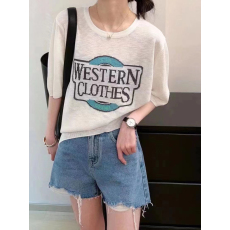 批发抖音天猫品质字母撞色针织短袖T恤女夏季新款设计感小众针织上衣