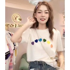 批发抖音天猫品质新款圆领彩色爱心提花冰丝针织衣百搭简约风短袖T恤
