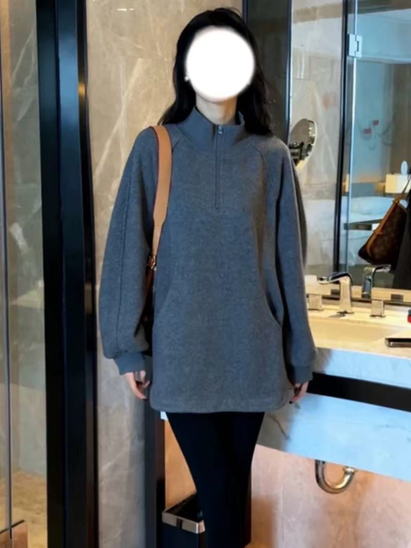 빅 사이즈 여성 의류 2026 년 가을 새로운 지방 mm 고급 센스 작은 대중 만나는 후드티 슬림해 보이는 루즈핏 털이 있는 맨위