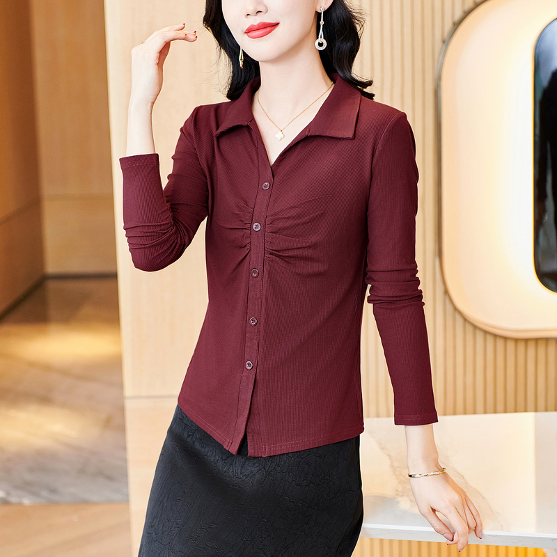 MY1068# 莫代尔弹力打底内搭外穿衬衣长袖女女裝貨源服裝批發