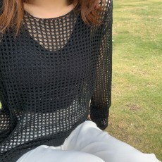 批发天猫抖音质量新款夏季韩版镂空针织上衣纯色宽松<b class='q'>休闲</b>防晒罩衫女