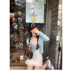 批发抖音天猫品质针织防晒<b class='q'>开衫</b><b class='q'>女</b>系带木耳边披肩上衣空调衫