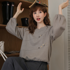 批发实拍2026年早春新款日系文艺范复古大版圆领收腰抽绳显瘦<b class='q'>长袖</b><b class='q'>卫衣</b>