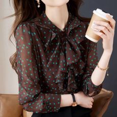 批发春秋季新款职场职业装<b class='q'>荷叶边</b>雪纺气质减龄宽松衬衣