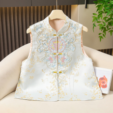 批发新中式<b class='q'>真丝</b>织锦提花马甲气质坎肩上衣双层外搭<b class='q'>背心</b>盘扣国潮马夹