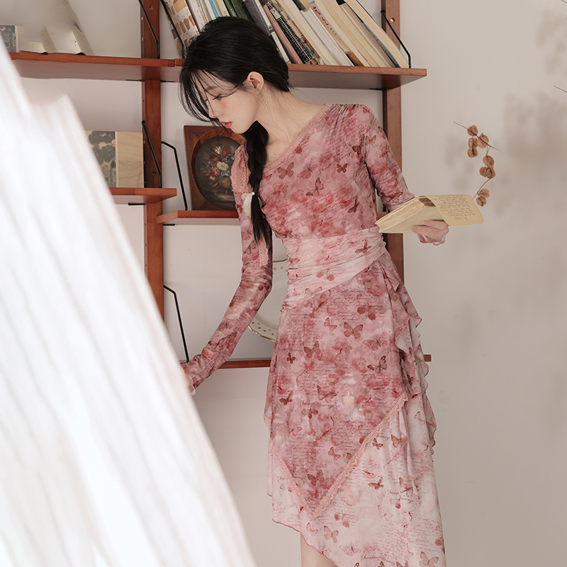 seenfaan 전체 프랑스식 낭만주의 바람 순수한 욕망 드레스 몸매 가꾸기 비대칭 밑단 디자인 센스 품격 치마