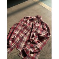 批发美式复古春秋韩系红色毛边破坏下摆打底翻领格子衬衫<b class='q'>男</b>女上衣外套