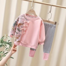 批发女童新中式套装2025春秋新款小童国风拼接卫衣<b class='q'>打底裤</b>女<b class='q'>宝宝</b>两件套