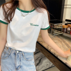 官图 纯棉短袖t恤女2026新款夏季宽松半袖美式短款正肩上衣