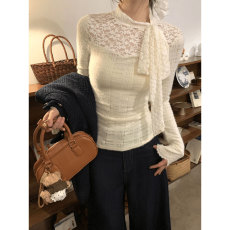 批发春秋新款<b class='q'>雪纺衫</b>显瘦高弹内搭打底衫高级感蕾丝修身t恤长袖上衣