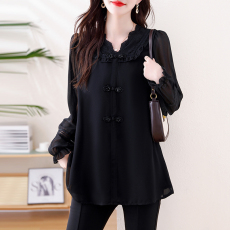 批发大码女装新中式<b class='q'>衬衫</b>2026春季V领蕾丝拼接宽松遮肚<b class='q'>长袖</b>上衣时尚T恤