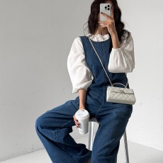 批发现 时尚宽松裤腿牛仔<b class='q'>背带</b>裤<b class='q'>长裤</b>