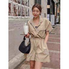 批发工装连体裤女夏季新款休闲百搭抽绳收腰显瘦小个子阔腿短裤潮