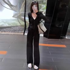 批发（<b class='q'>天鹅</b>绒复牛奶丝）休闲运动套装女显瘦连帽高腰阔腿裤两件套