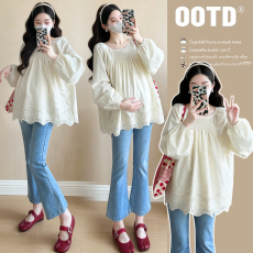 批发2025<b class='q'>新款</b>有货实拍春秋打揽宽松温柔绣花百搭镂空刺绣娃娃衫