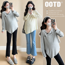 批发2025<b class='q'>新款</b>有货实拍春秋纯色宽松弹力柔软蝴蝶结不规则休闲T恤