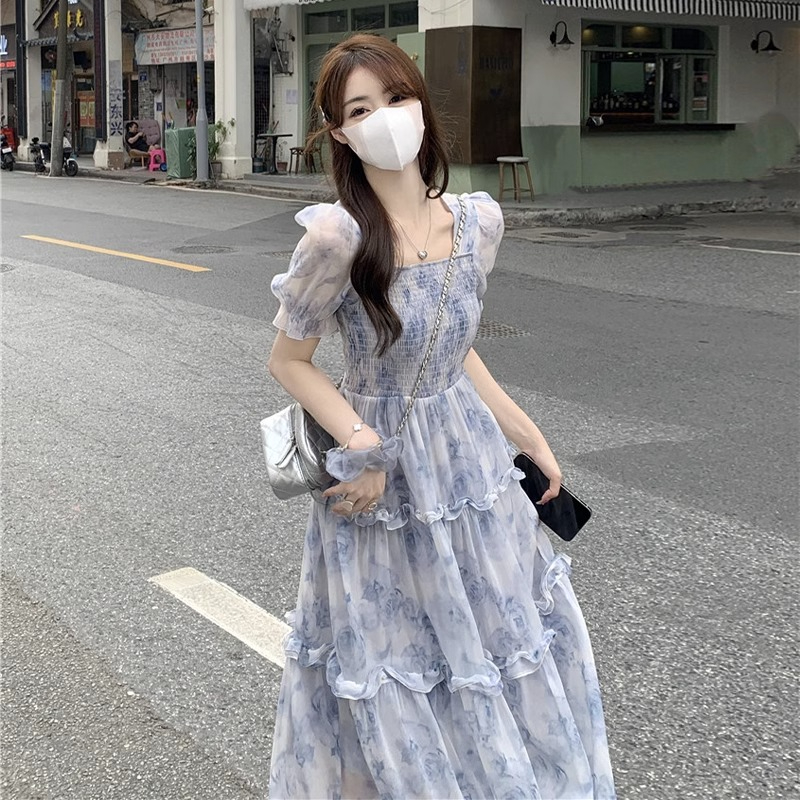MY237# 夏季碎花新款法式复古收腰显瘦连衣裙长裙超仙森系裙子女裝貨源服裝批發