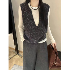 批发现货 2025年春秋新款慵懒风V领亮片针织<b class='q'>马甲</b>女新款时尚百搭毛衣女