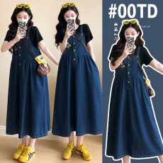 批发实拍大码孕妇套装网红孕妇两件套薄款牛仔孕妇<b class='q'>背带</b>裙孕妇装