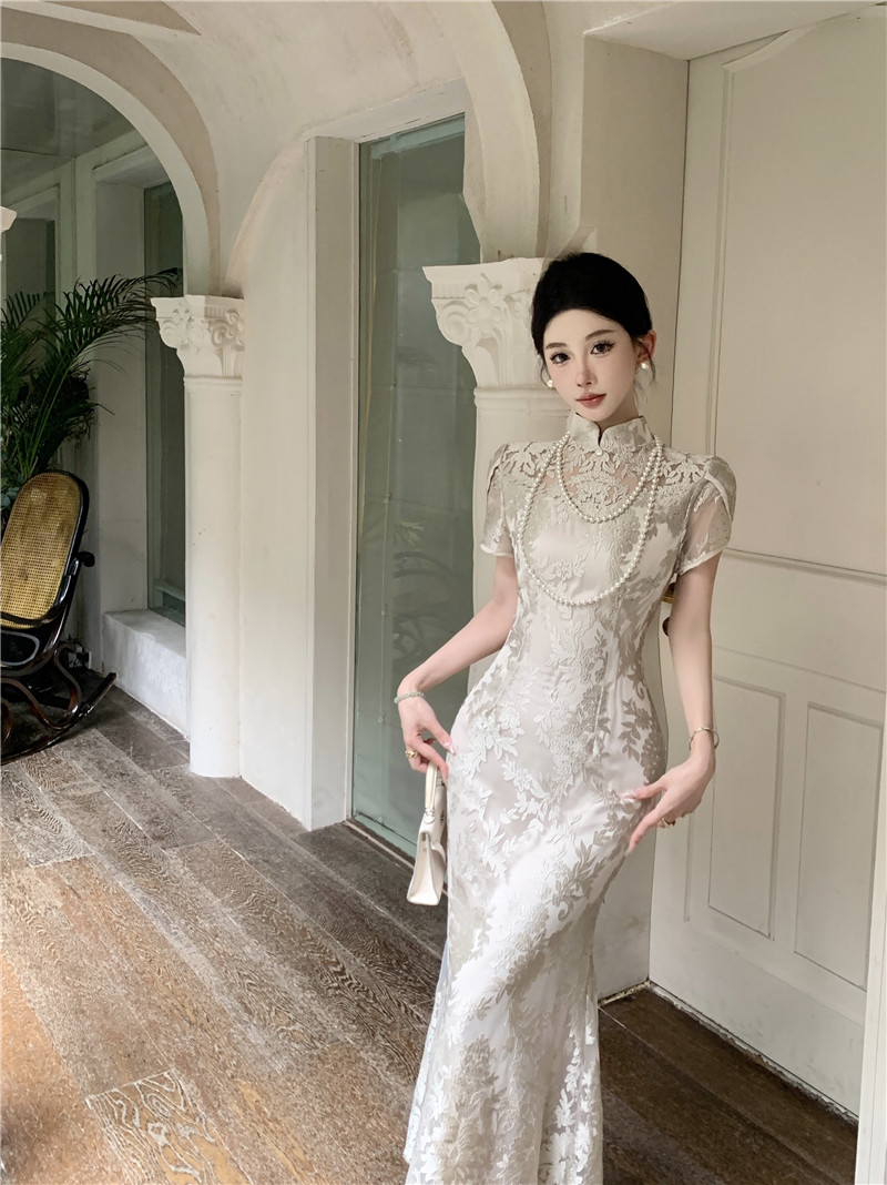 性感定位蕾丝鱼尾收腰连衣裙 服裝批發女裝批發服飾貨源