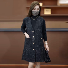批发2026秋冬季新款<b class='q'>大码</b>女装小香风背心裙时尚胖女孩中长款无袖连衣裙