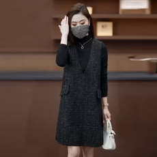 批发2026秋冬季新款<b class='q'>大码</b>女装小香风背心裙时尚胖女孩中长款无袖连衣裙