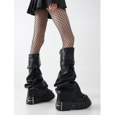 批发机车y2k皮质腿套筒翻领绑带黑色亚文化ins潮千禧辣妹朋克pu<b class='q'>袜套</b>