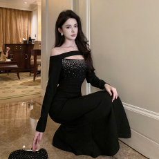 批发〖十三行品质〗高级感定制亮闪闪烫钻修身显瘦聚会礼服连衣裙