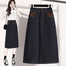批发实拍春款大码宽松丹宁蓝牛仔半身裙女胖MM弹力高腰中长款a字伞裙