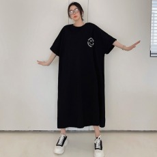 批发仿棉牛奶丝#<b class='q'>大码</b>女装夏季新款宽松休闲家居服百搭森系连衣裙跨境