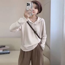 批发孕妇韩版抽绳连帽卫衣女秋冬季新款纯色套头<b class='q'>百搭</b>宽松遮肚上衣