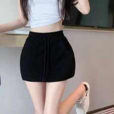 批发夏季新款高腰抽绳半身裙女<b class='q'>大码</b>胖mm遮肚显瘦包臀裙A字运动短裙子