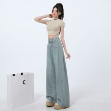 批发浅***高腰<b class='q'>大</b>阔腿牛仔<b class='q'>裤</b>女2025春夏款梨形身材宽松直筒拖地<b class='q'>裤</b>