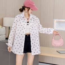 批发实拍韩版春熊猫印花条纹衬衫原宿风休闲<b class='q'>长袖</b>小众衬衣<b class='q'>防晒衣</b>外套女