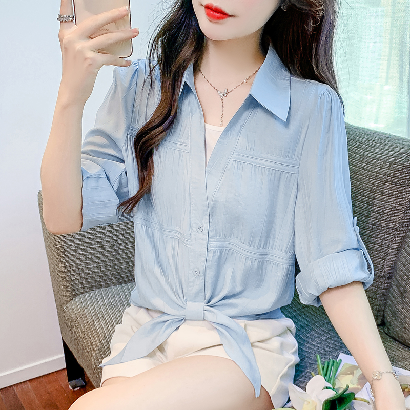MY1147# 时尚洋气假两件拼接衬衫女长袖设计感小众气质减龄上衣潮女裝貨源服裝批發