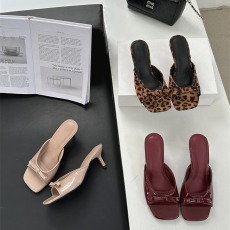 批发小众外穿蝴蝶结高跟拖鞋女法式小凉拖穆勒半拖鞋凉鞋