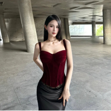 批发新款丝绒法式鱼骨胸衣外穿收腹束腰<b class='q'>塑</b><b class='q'>身</b>内搭抹胸上衣