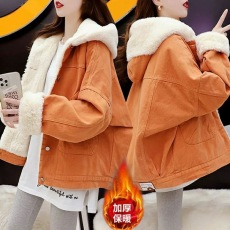 批发羊羔毛绒<b class='q'>牛仔</b><b class='q'>外套</b>女冬季宽松短款初高中生大童加绒加厚派克服棉衣