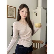 批发韩国外贸品质德绒气质V领上衣女秋季新款<b class='q'>长袖</b><b class='q'>T</b><b class='q'>恤</b>修身内搭打底衫