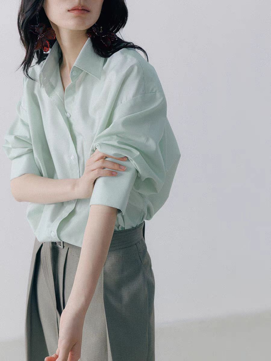 박하 남자 웨이브 세련된 익스트림 제인 감기 유도 성 주름 느슨한 프로필 모양 긴 소매 여성 셔츠